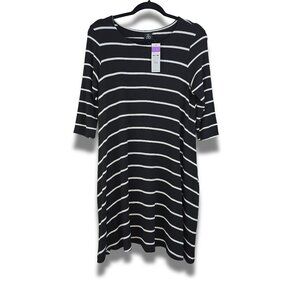 NWT Women's Medium Swing Tunic Black White Stripe Pockets Agnes & Dora